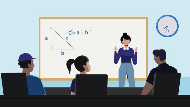 Math Teacher Explaining Pythagorean Theorem to Students vector