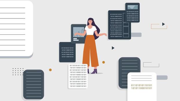 hembra datos analista gerente binario código vector