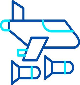 An attack aircraft with autonomous targeting missiles or rockets traveling toward an enemy or target in the air force's vector