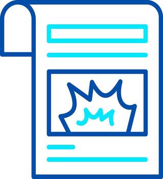 An icon depicting a paper with text and an image of an explosion, signifying breaking news or a security report vector