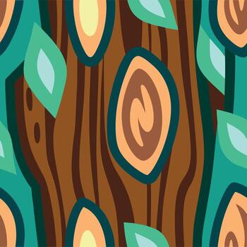 Stylized tree bark pattern with abstract leaves and wood grain vector