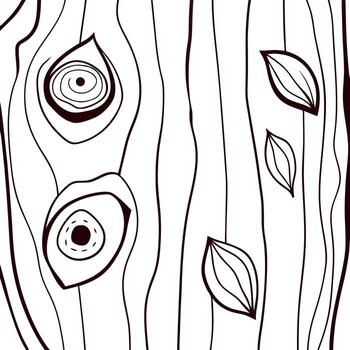 sin costura modelo de árbol ladrar con nudos y hojas en negro y blanco aislado en blanco antecedentes vector