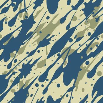 dinámica camuflaje modelo con azul y beige pintar salpicaduras crea un único textura vector