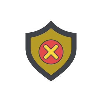 A stylized shield icon with a red circle and a red cross, representing a warning or incorrect symbol vector
