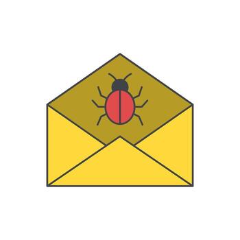 correo electrónico seguridad concepto con un error símbolo dentro un sobre, representando ciber amenazas y virus dentro digital comunicación vector