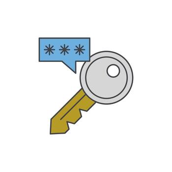Illustration of a key and a speech bubble with asterisks, representing password and security concepts vector