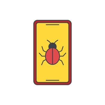 Digital bug or virus on a mobile phone screen, representing cyber security threat or malware infection vector
