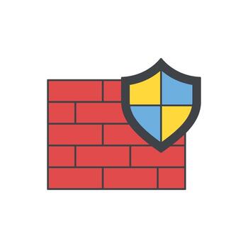 Digital security concept with a brick wall and shield icon representing cybersecurity and data protection vector