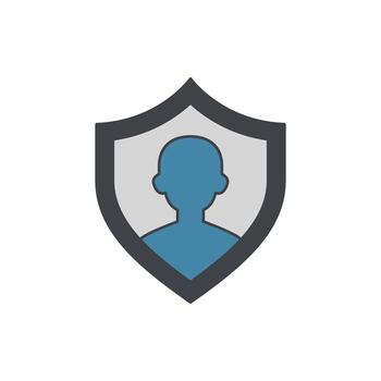 Shield icon representing a person's profile, symbolizing security and protection for personal data and privacy vector