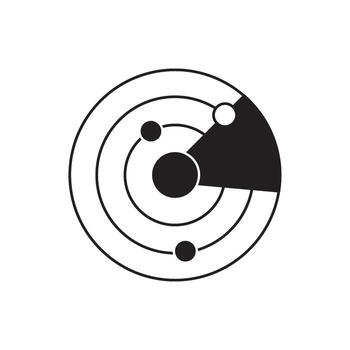 Radar screen showing targets and blips on a circular display with concentric rings and a sweeping line vector