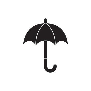 A minimalist illustration of an open black umbrella with a curved handle, symbolizing protection and shelter vector
