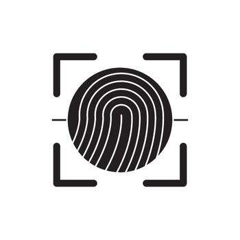 Abstract fingerprint scan icon within a square scanner frame, representing biometric identification and security technology vector
