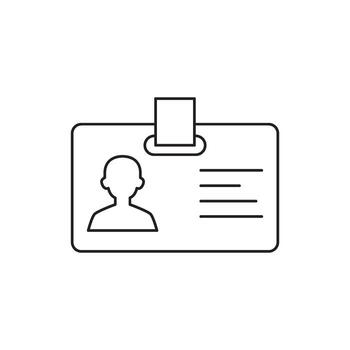 Outline icon of a personnel identification card with a profile silhouette and lines for text, on a white background vector