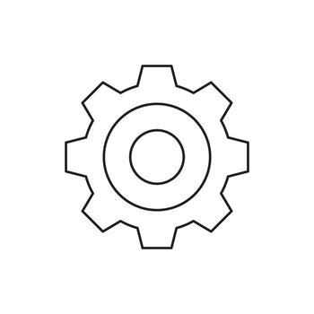 Simple outline illustration of a gear with a circular center, symbolizing mechanics, engineering, and industrial processes. Isolated on white background vector