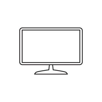 plano pantalla monitor con un estar en un blanco fondo, un sencillo línea Arte ilustración de un digital monitor dispositivo adecuado para tecnología y gráfico diseño proyectos vector