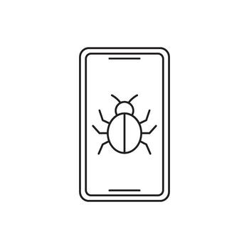 Smartphone screen displaying a bug icon, representing a virus or malware alert on a mobile device vector