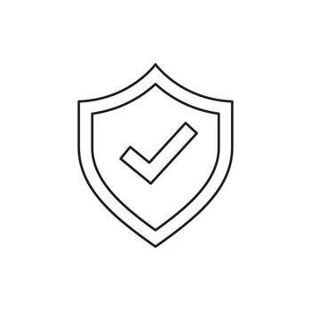 Graphic illustration of a shield with a checkmark symbol, representing security and verification, on a white background vector