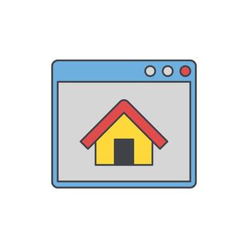 Web browser window displaying a stylized home icon, representing the homepage of a website or online portal vector