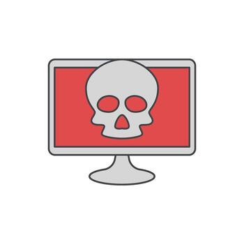 Computer screen displaying a skull and crossbones icon, symbolizing danger or a virus threat to data security vector