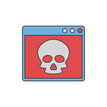Digital security threat and malware warning concept with a skull icon on a computer screen vector