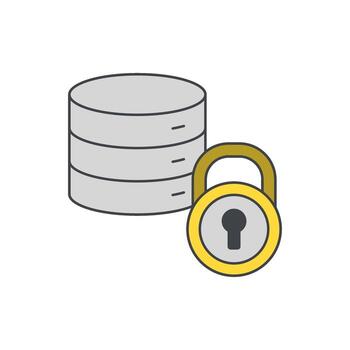 Secure database and digital lock icon representing data protection and online security for sensitive information vector