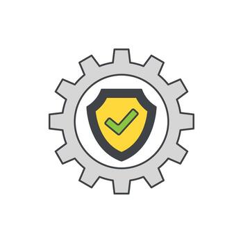 Security and Protection System Gear Icon with Shield and Check Mark vector