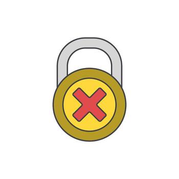 Lock with a red cross symbol indicating an error or unauthorized access, suggesting security breach or failed login attempt vector