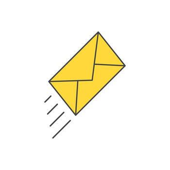 rápido correo electrónico comunicación concepto con un amarillo sobre en movimiento, simbolizando rápido mensaje entrega y digital correspondencia. ilustración vector