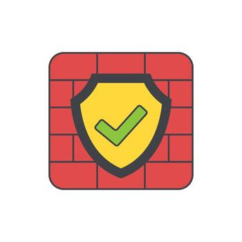 Securely protected network firewall icon representing cybersecurity and data protection vector