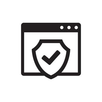ilustración de un computadora navegador ventana mostrando un proteger con un marca de verificación, significando en línea seguridad y la seguridad vector