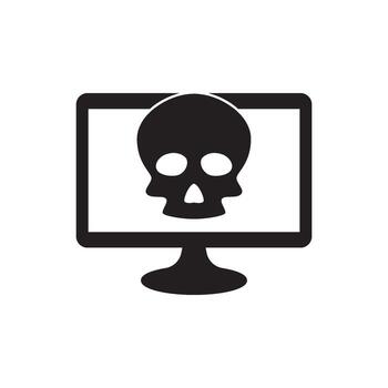 Computer screen displaying a skull icon, representing digital threats, viruses, or data security breaches vector
