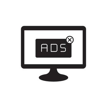 Icon of a computer monitor displaying an advertisement with a close button, symbolizing online advertising and pop-up blocking vector