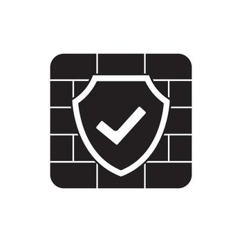 Shield and checkmark symbol over a brick wall, representing security and protection vector
