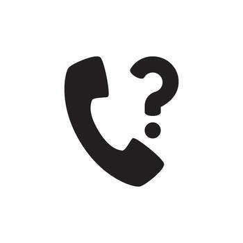 Black telephone handset with a question mark symbol, representing a communication query or support request vector