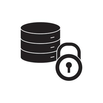 Database Security Icon representing protected information and data storage with a padlock symbol vector