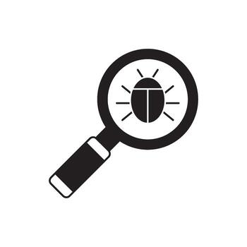 aumentador vaso examinando un estilizado insecto icono, representando software depuración o parásito controlar vector