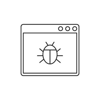 Computer bug icon within a browser window, symbolizing software error, debugging, and digital glitches vector