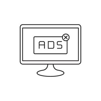 Computer monitor displaying a pop-up ad with a close button, representing online advertising and digital marketing vector