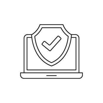 seguro ordenador portátil computadora con proteger y marca de verificación icono para digital seguridad y datos proteccion vector