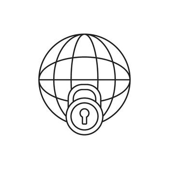 global seguridad red concepto con un bloqueado candado terminado un estilizado globo, representando Internet la seguridad y datos proteccion vector