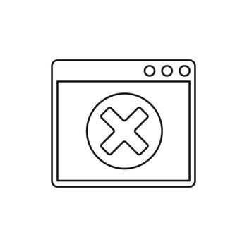sencillo línea Arte icono de un computadora ventana mostrando un rojo X, simbolizando un error o cierre, presentado en un minimalista gráfico estilo vector