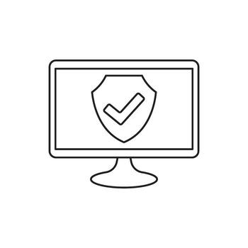 computadora monitor mostrando un proteger con un marca de verificación icono, simbolizando seguridad y proteccion de digital información vector