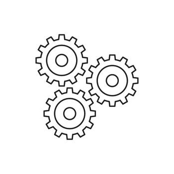 Three interlocking gears in a stylized graphic, representing a concept of teamwork, mechanics, or engineering solutions for complex problems vector
