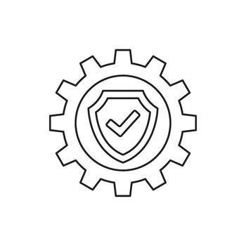 Security system icon with gear and shield in a professional, clean, and modern graphic vector