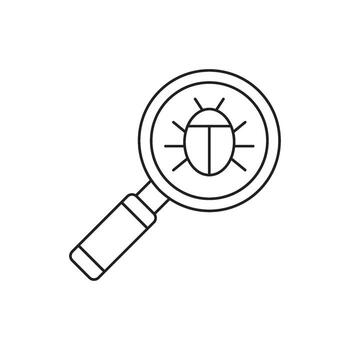 aumentador vaso terminado un estilizado insecto, simbolizando error detección y investigación vector