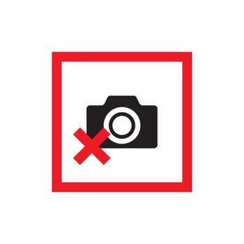 Illustration of a camera symbol crossed out with a red X, indicating no cameras allowed in this area vector