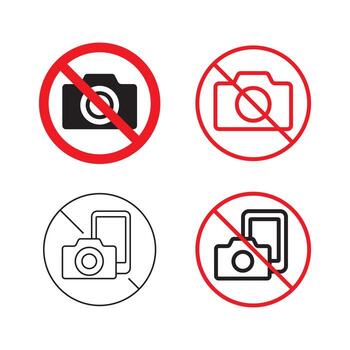 conjunto de íconos indicando ese fotografía es prohibido, presentando un tachado cámara y teléfono inteligente símbolos en blanco antecedentes vector