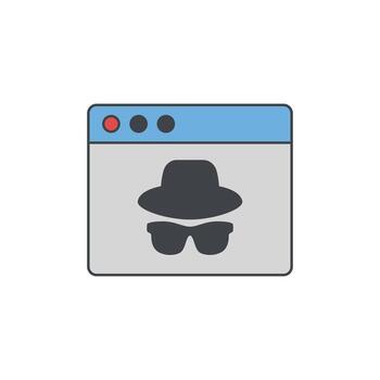 Incognito mode browser window with a hidden person icon, representing online privacy and anonymity vector