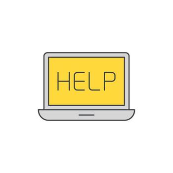 Digital Assistance Laptop Screen Displaying the Word HELP, Symbolizing Support and Guidance vector