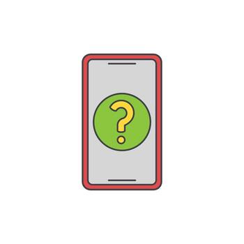móvil teléfono pantalla muestra un brillante amarillo pregunta marca en un verde círculo, representando un consulta o ayuda vector